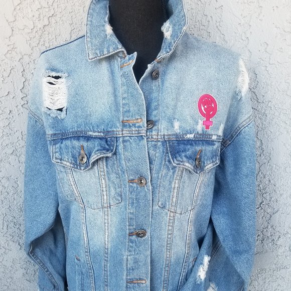 FAshion Nova LGBTQ distressed denim jacket - Picture 4 of 13